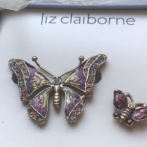 Liz Claiborne VTG 2 pins butterflies nacre on Silver